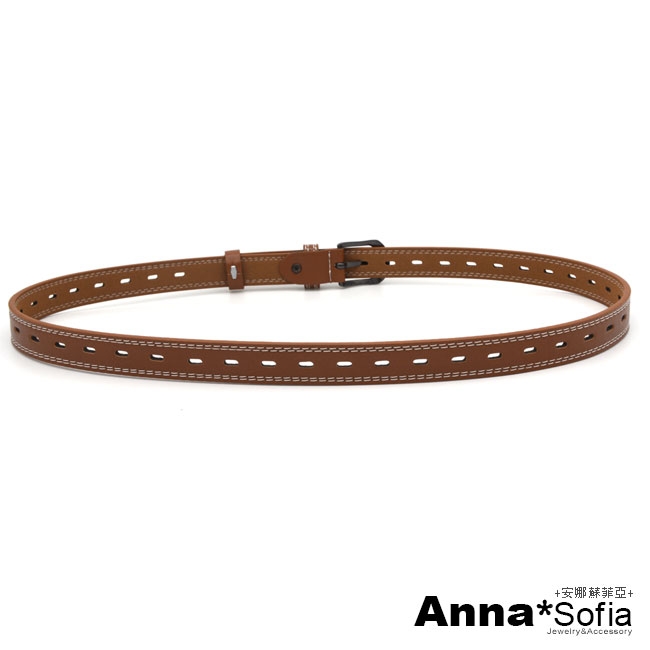 AnnaSofia 黑釦車線長橢洞 中性腰帶皮帶(咖駝)
