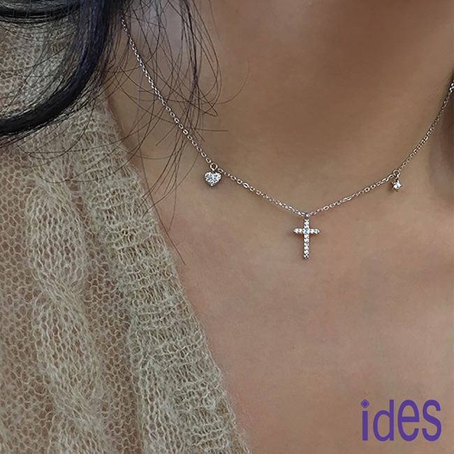 ides愛蒂思 日韓時尚設計純銀晶鑽項鍊鎖骨鍊/個性十字架