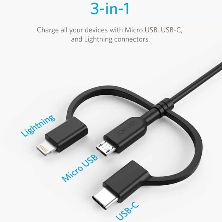 美國Anker USB-C+A+蘋果Lightning數據傳輸充電線A8436H