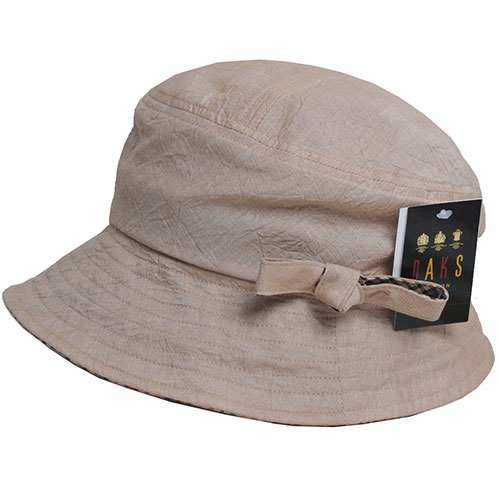 DAKS 日本製抗UV科技纖維格紋蝴蝶結造型遮陽帽(卡其色)