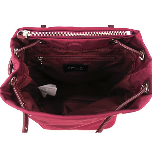 agnes b.金屬LOGO鉚釘背袋手提水桶包-紅