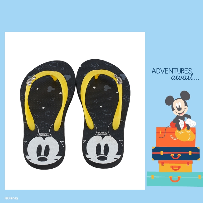迪士尼親子鞋米奇造型海灘大人夾腳拖鞋-黑黃