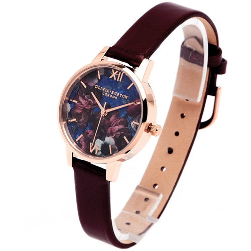Olivia Burton 愛戀紫色花朵皮革錶帶手錶(OB16SP10)-花朵面/30mm