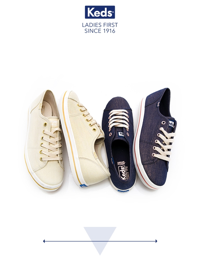 Keds KICKSTART 耀眼珠光綁帶休閒鞋-奶油白