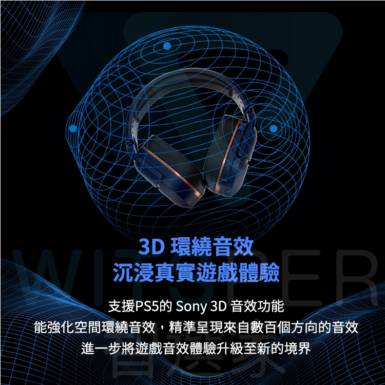 3D環繞音效沉浸真實遊戲體驗支援PS5的 Sony 3D 音效功能能強化空間環繞音效,精準呈現來自數百個方向的音效進一步將遊戲音效體驗升級至新的境界