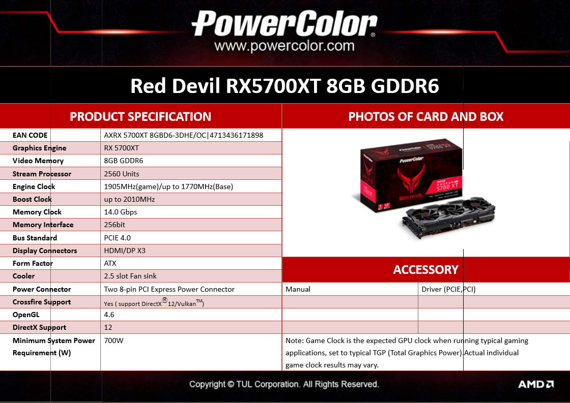 撼訊 RX 5700 XT Red Devil OC 8GB GDDR6 PCI-E4.0顯示卡