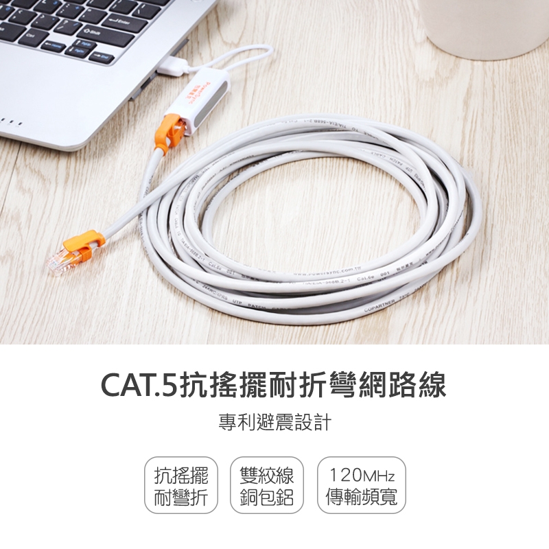 群加 PowerSync CAT5 抗搖擺耐折彎網路線/2m