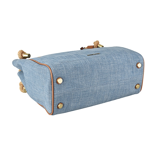 MK MICHAEL KORS ISLA金字LOGO帆布扣式肩背包(大/牛仔藍)