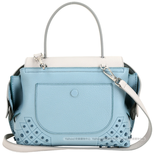 TOD’S Wave 迷你款豆豆裝飾拼色牛皮手提肩背包(灰藍色)