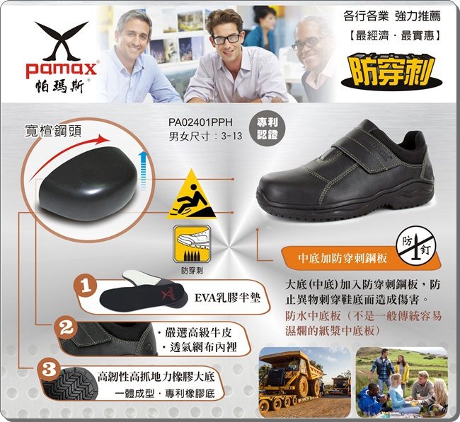 PAMAX 帕瑪斯-防穿刺高抓地力安全鞋(黏貼式)-PA02401PPH