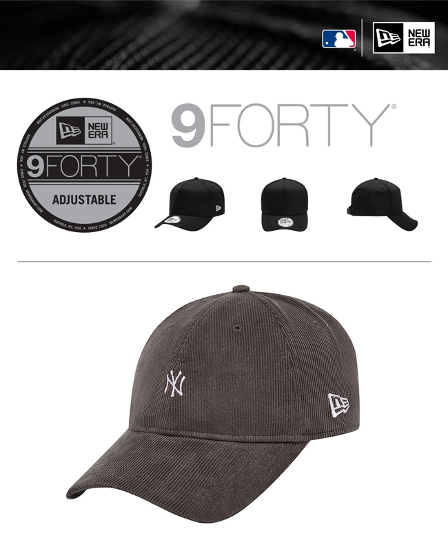 NEW ERA 9FORTY 940UNST 燈心絨MINI LOGO 洋基 深灰 棒球帽