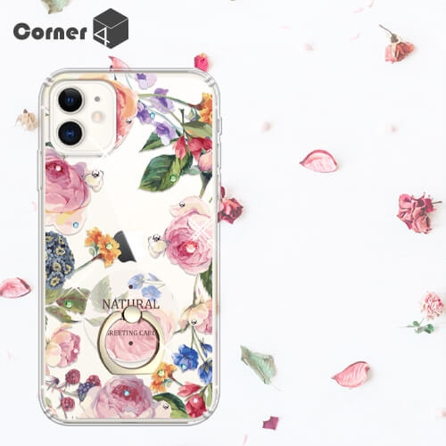 Corner4 iPhone 11 6.1吋奧地利彩鑽指環扣雙料手機殼-莓瑰