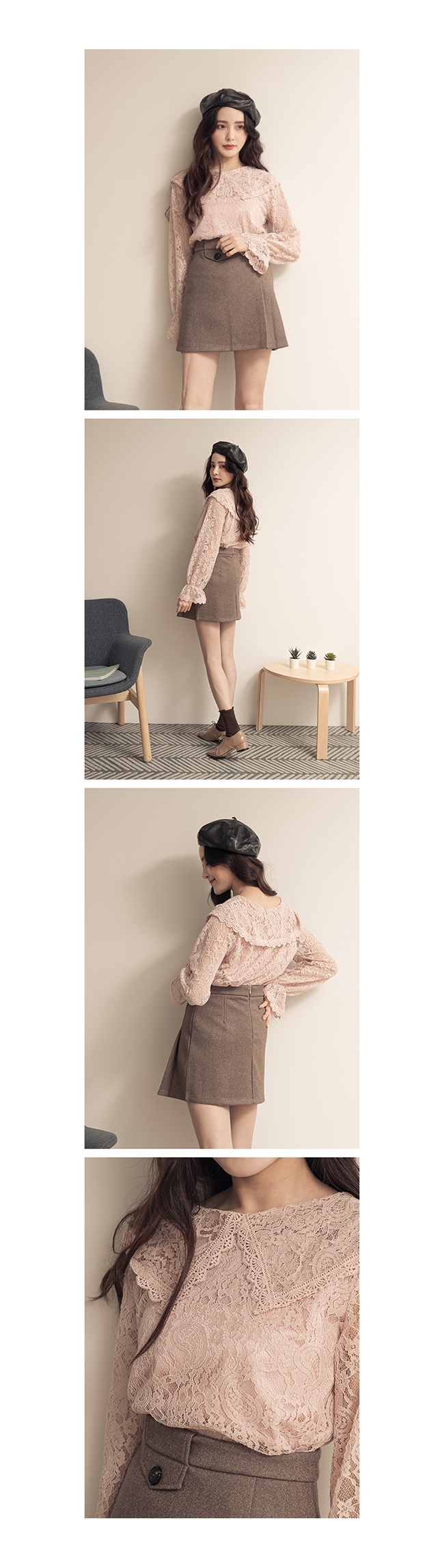 東京著衣-YOCO 浪漫教主滿版蕾絲雕花大片領上衣(共二色)