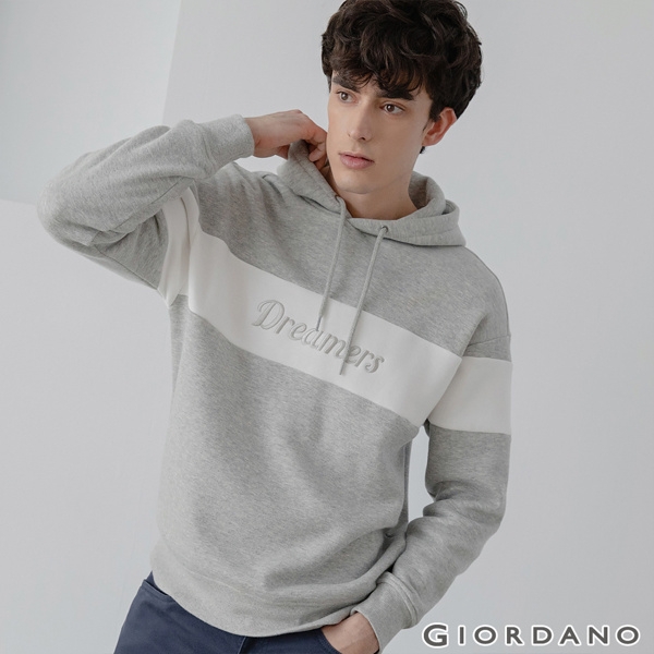 GIORDANO 男裝 Dreamers系列復古風連帽T恤-42 灰/皎白