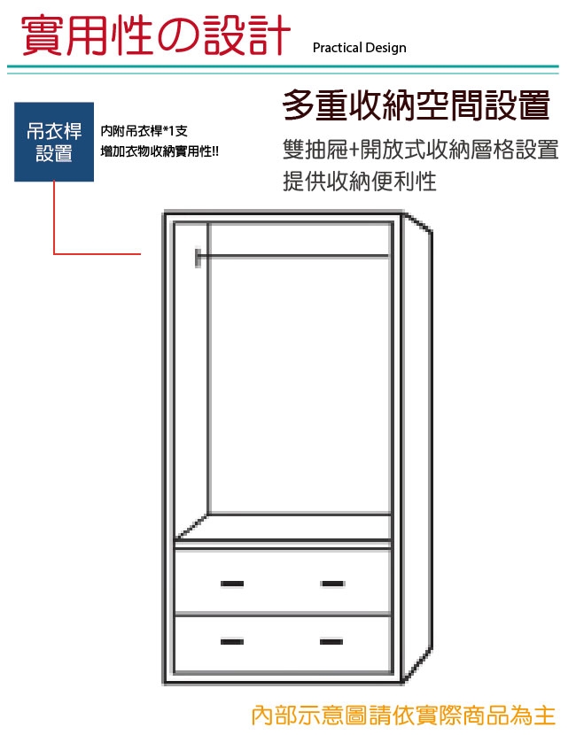 綠活居 朗尼現代風2.7尺二門二抽衣櫃/收納櫃-82x56x175cm免組