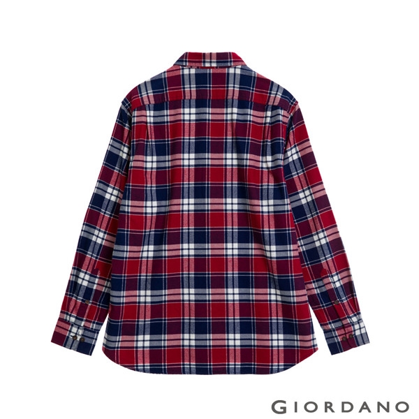 GIORDANO 男裝法蘭絨溫暖磨毛長袖襯衫-25 寶藍/紅/白格紋