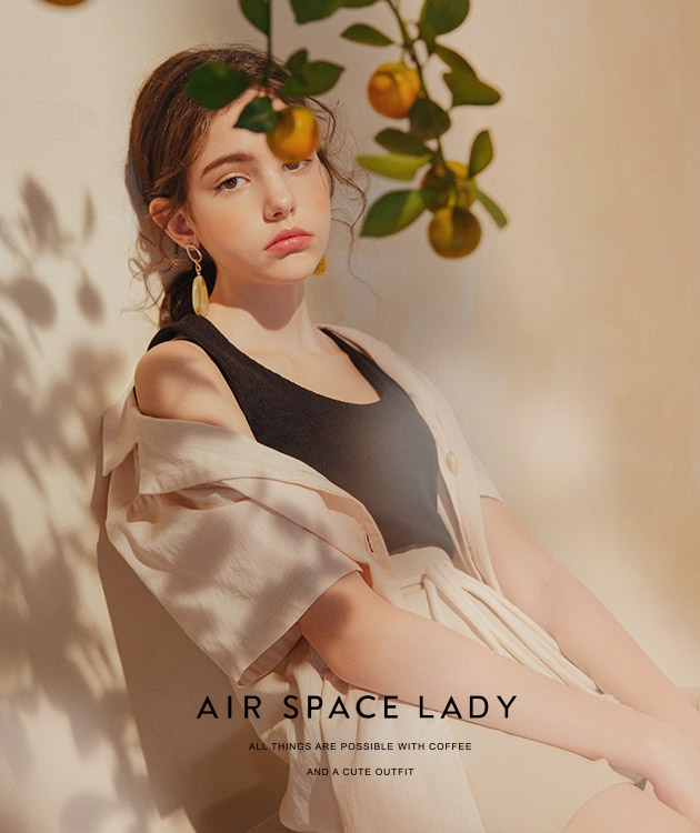 AIR SPACE LADY 壓紋感U領背心(藍灰)