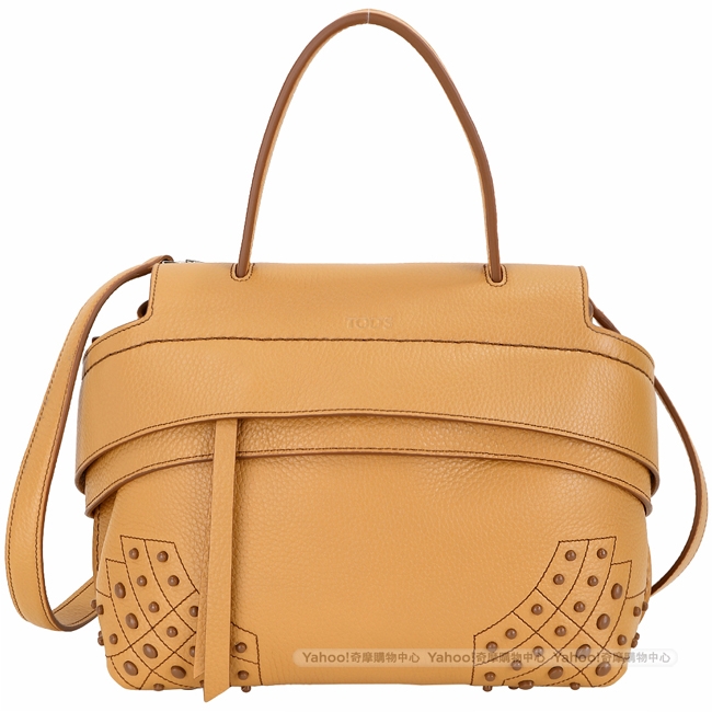 TOD’S Wave 迷你款 豆豆裝飾牛皮手提肩背包(南瓜黃)