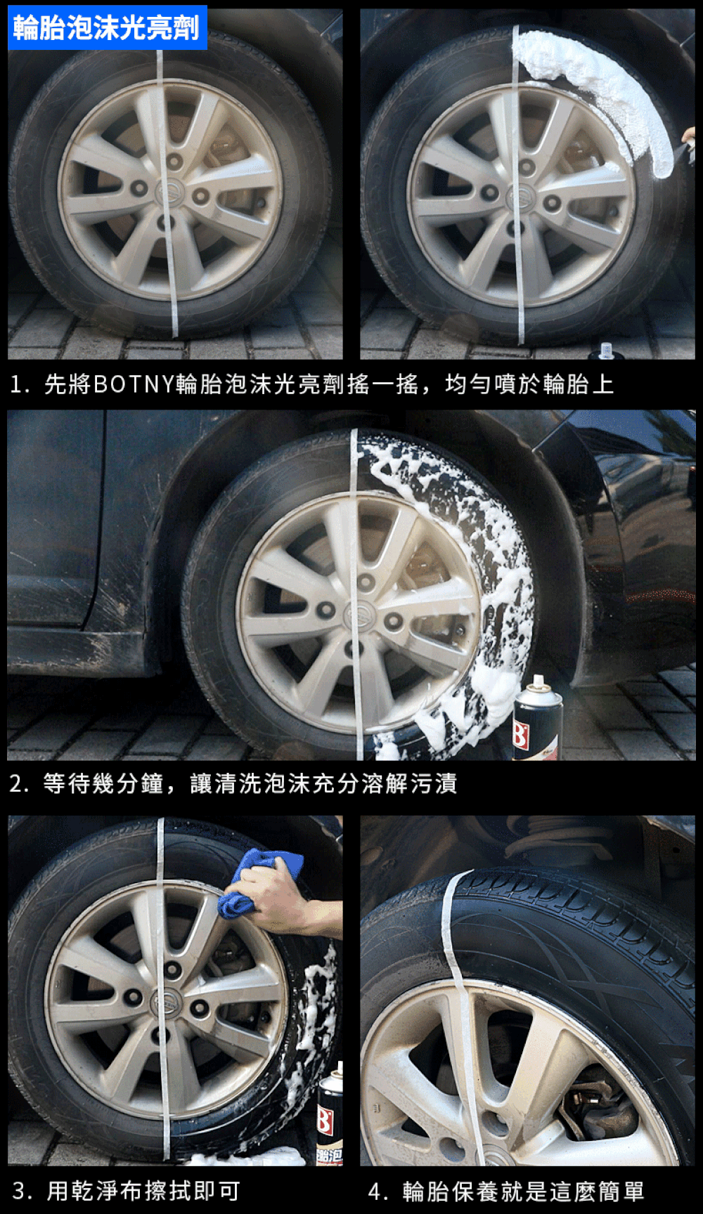 【BOTNY汽車美容】輪胎泡沫光亮劑650ML 洗車場 鐵粉 輪圈 鋁圈 洗車 保養 泡沫