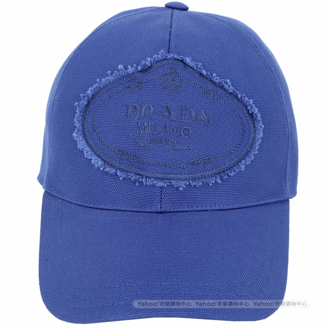 PRADA 品牌家徽不修邊設計帆布棒球帽(藍色)