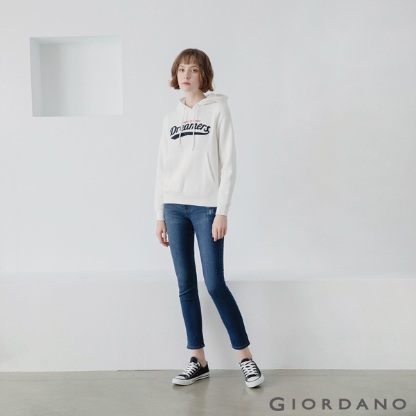 GIORDANO 女裝 Dreamers系列復古風連帽T恤-01 皎白