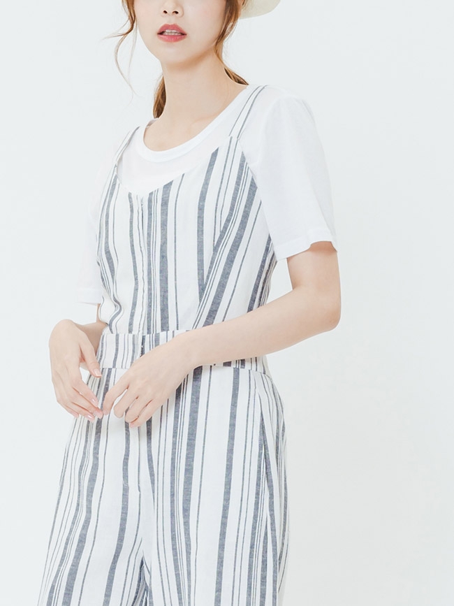 H:CONNECT 韓國品牌 女裝-細肩直條連身寬褲-藍