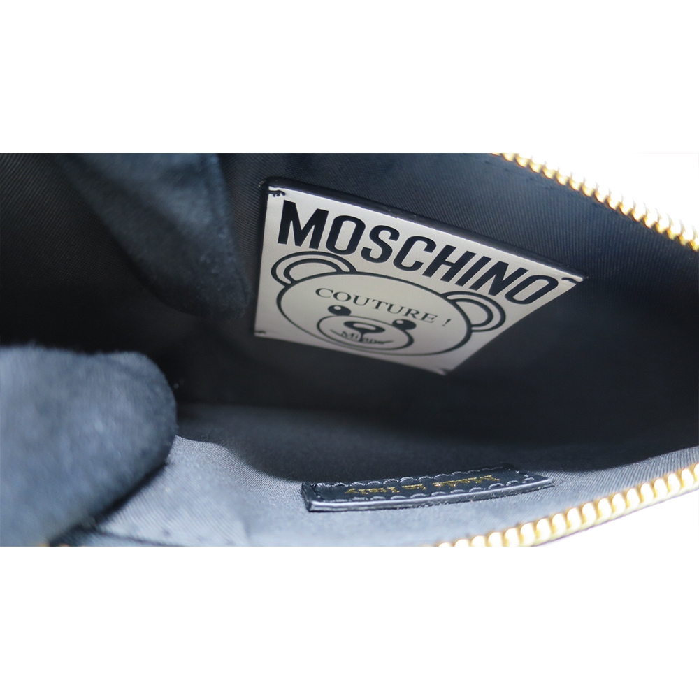 MOSCHINO 瓦楞熊圖案黑色拉鍊手拿包