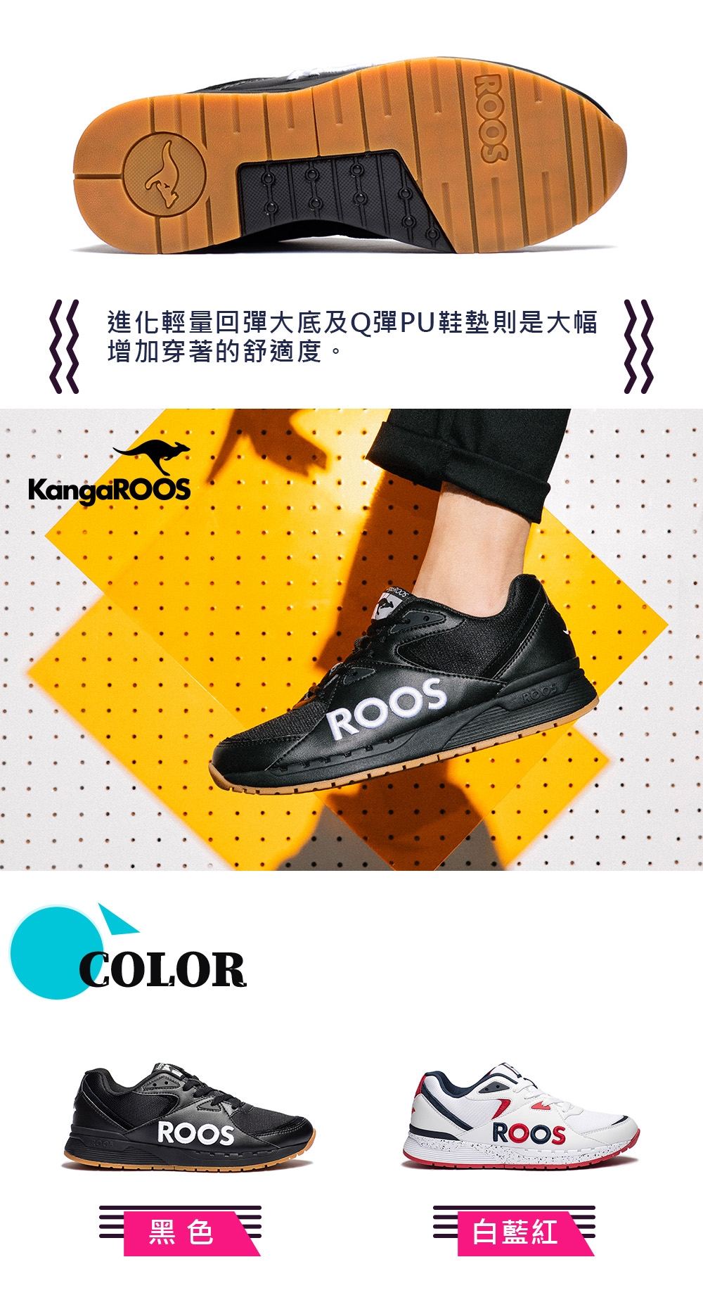 KANGAROOS 男 RUNAWAY ROOS復古跑鞋(黑)