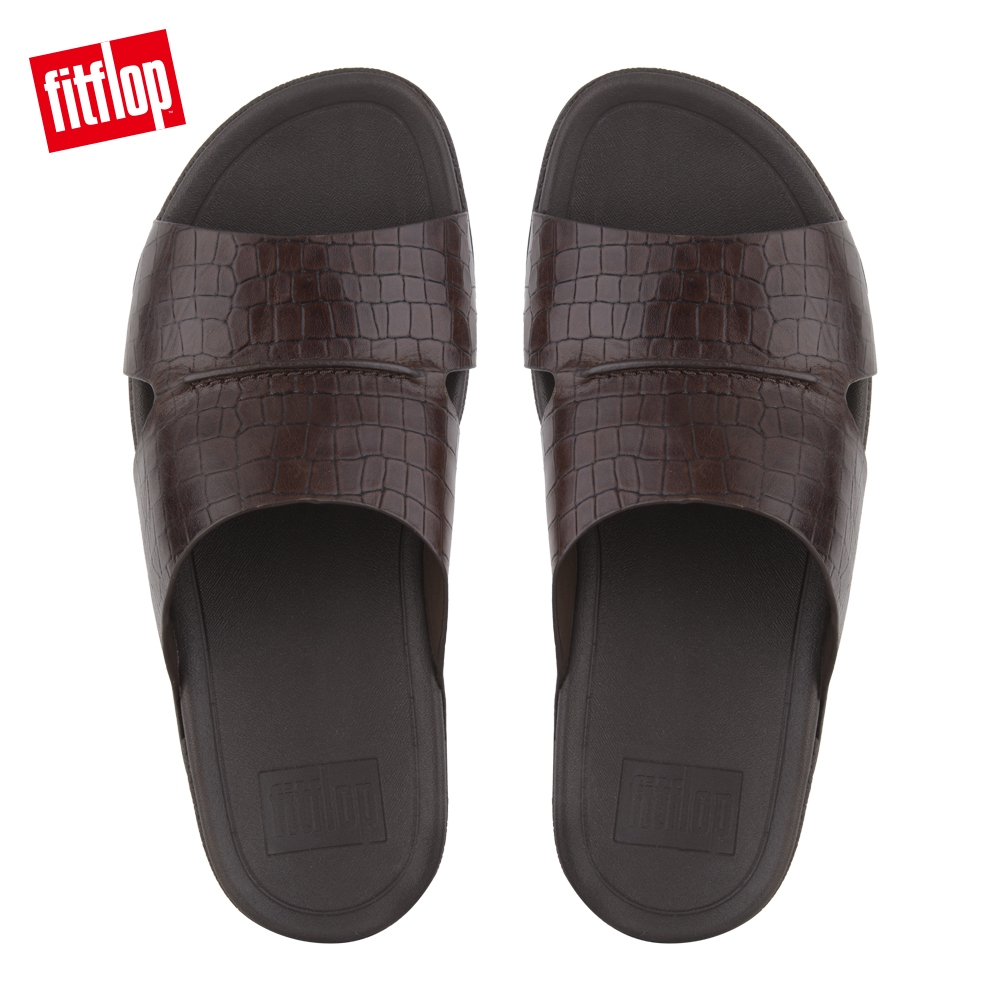 FitFlop BANDO CROC-EFFECT SLIDE巧克力色