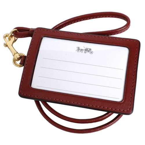 COACH卡其C Logo花朵圖印頸掛式證件票卡夾