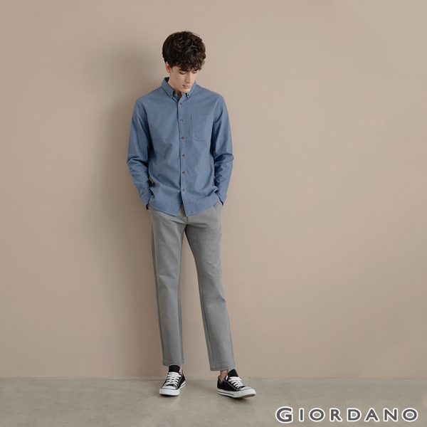 GIORDANO 男裝法蘭絨溫暖磨毛長袖襯衫-05 藍