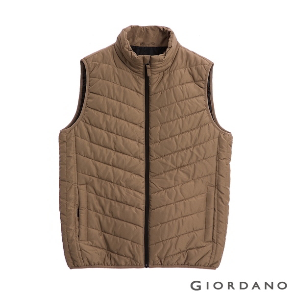 GIORDANO 男裝經典素色保暖鋪棉背心 - 82 松皮褐