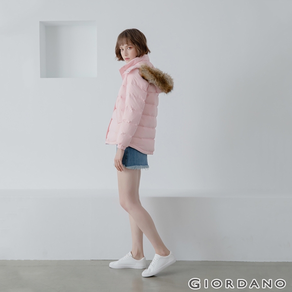 GIORDANO 女裝素色可拆式連帽羽絨外套 - 04 玫瑰粉