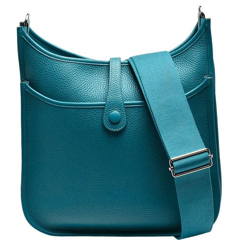 HERMES Evelyne III 29系列小牛皮鏤空洞H LOGO肩背包(孔雀藍)