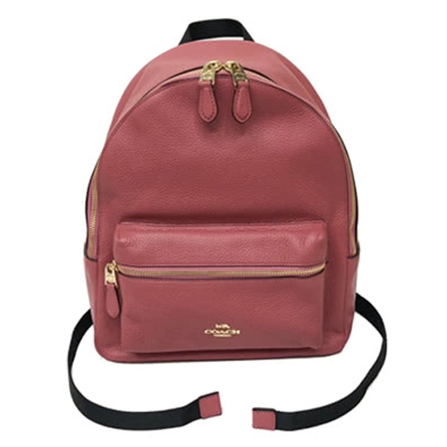 COACH 經典馬車LOGO皮革休閒後背包(中款-乾燥玫瑰)