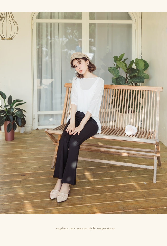 Ann’S難追的小姊姊-氣質素面方扣平底尖頭穆勒鞋 -米白(版型偏小)