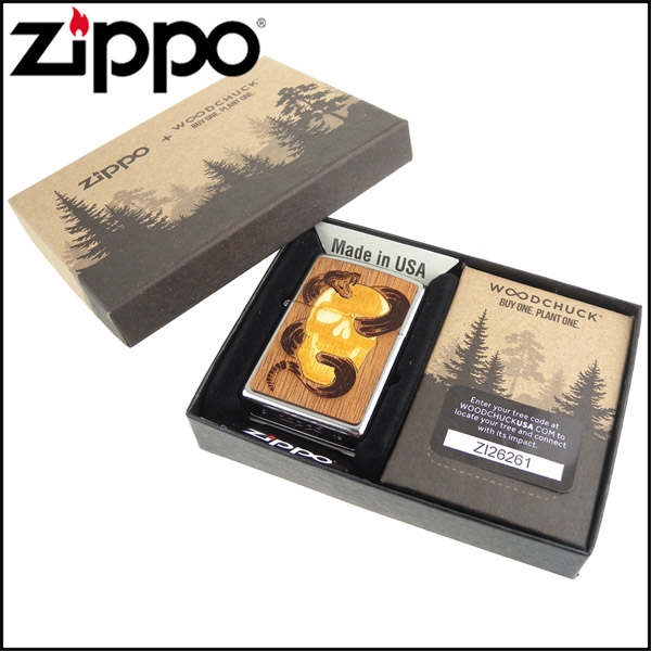 ZIPPO 美系~Skull & Snake-蛇與骷髏圖案-實木貼片打火機