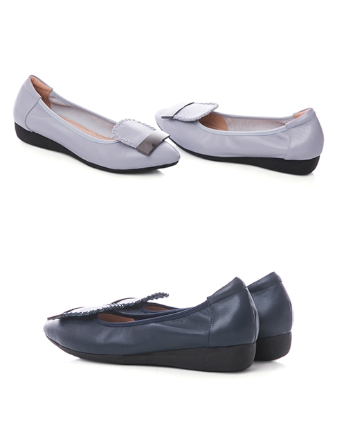 TAS 金屬一字造型尖頭娃娃鞋-低調灰