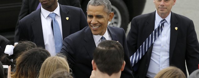 President Obama arrives at San Francisco International Airport. (Jeff Chiu/AP)