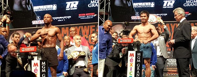 Mayweather, Pacquiao draw frenzy at weigh-in. (Mayweather Promotions/Top Rank Boxing)