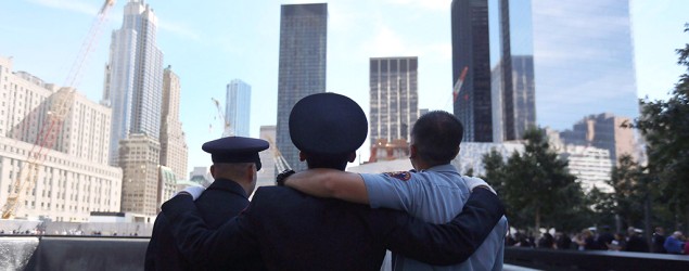 Firefighters pay there respects at the 9/11 memorial during ceremonies for the anniversary of the terrorist attacks on the World Trade Center on Sept. 11. (Getty Images)