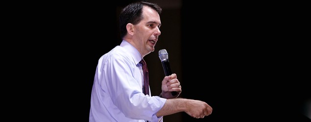 Republican 2016 U.S. presidential candidate Wisconsin Gov. Scott Walker speaks to attendees at the RedState Gathering in Atlanta, Ga., August 8, 2015. (Tami Chappell/Reuters)