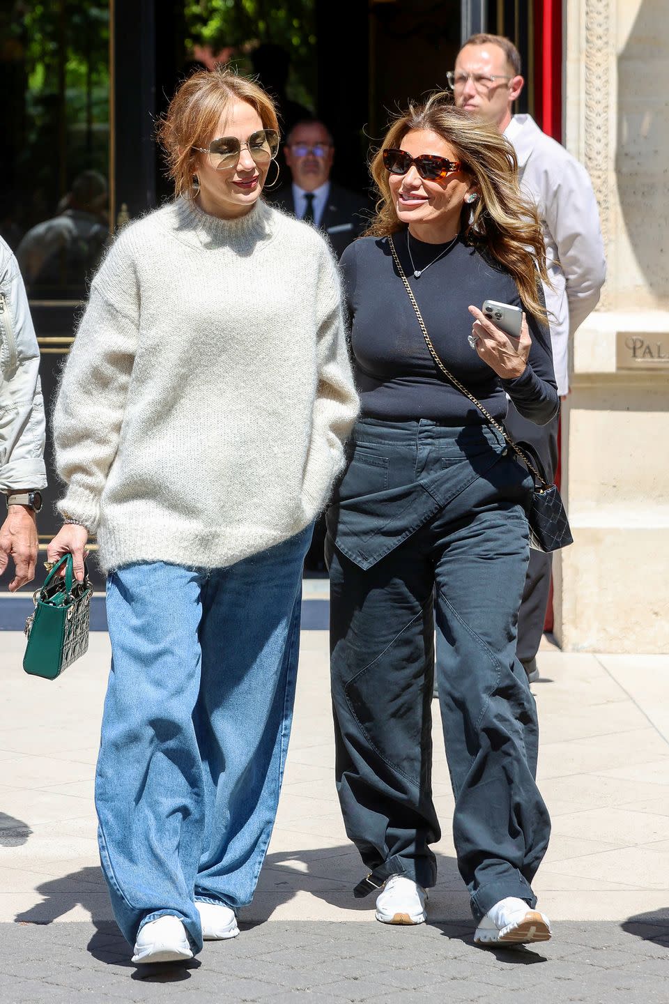 paris, france may 10 l r jennifer lopez and loren ridinger are seen on may 10, 2024 in paris, france photo by marc piaseckigc images