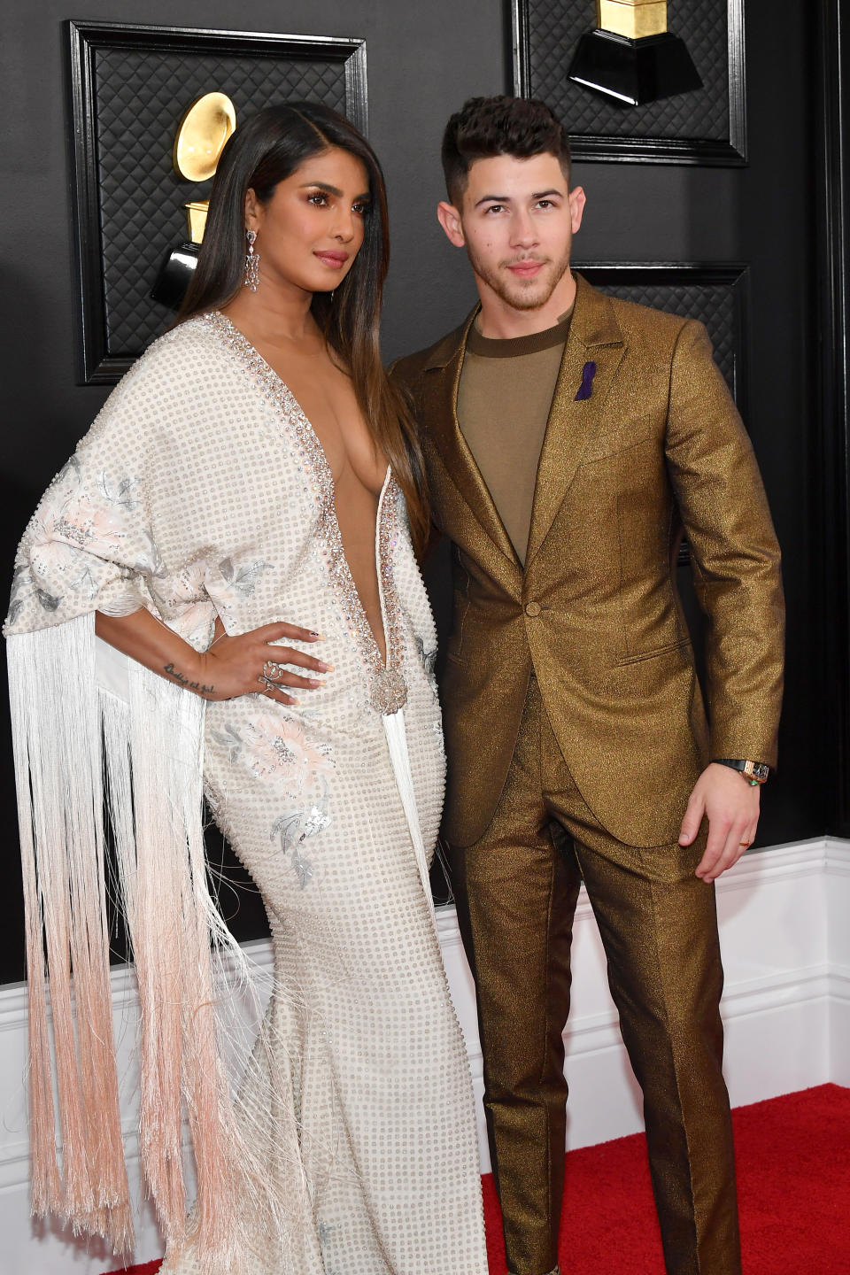 LOS ANGELES, CALIFORNIA - JANUARY 26: (L-R) Priyanka Chopra and Nick Jonas attend the 62nd Annual GRAMMY Awards at Staples Center on January 26, 2020 in Los Angeles, California. (Photo by Amy Sussman/Getty Images)