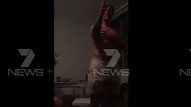 Pearce was filmed allegedly simulating a sexual act with a dog before being asked to leave. Photo: 7 News