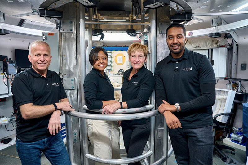The Ax-2 crew (left to right): co-pilot John Shoffner, Saudi astronaut Rayyanah Barnawi, commander Peggy Whitson and Saudi astronaut Ali Alqarni. (Credit: Axiom Space) / Credit: Axiom Space