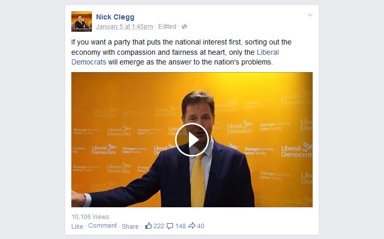 A post from 2015 about the Lib Dems - Facebook/Telegraph