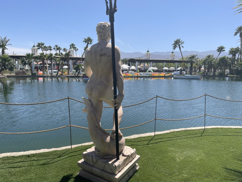 A Neptune statue at Coachella 2022 (Leonie Cooper)