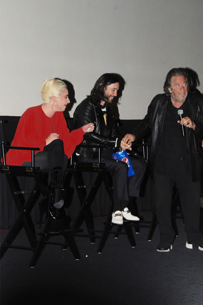 (L-R): Lady Gaga, Jared Leto and Al Pacino at “House of Gucci” Q&A. - Credit: SplashNews.com