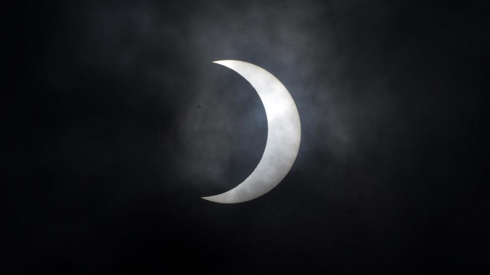 PHOTO: A solar eclipse is seen from the Luis Enrique Erro Planetarium of the National Polytechnic Institute in Mexico City, Oct. 14, 2023. (Luis Barron/Eyepix Group/Future Publishing via Getty Images)